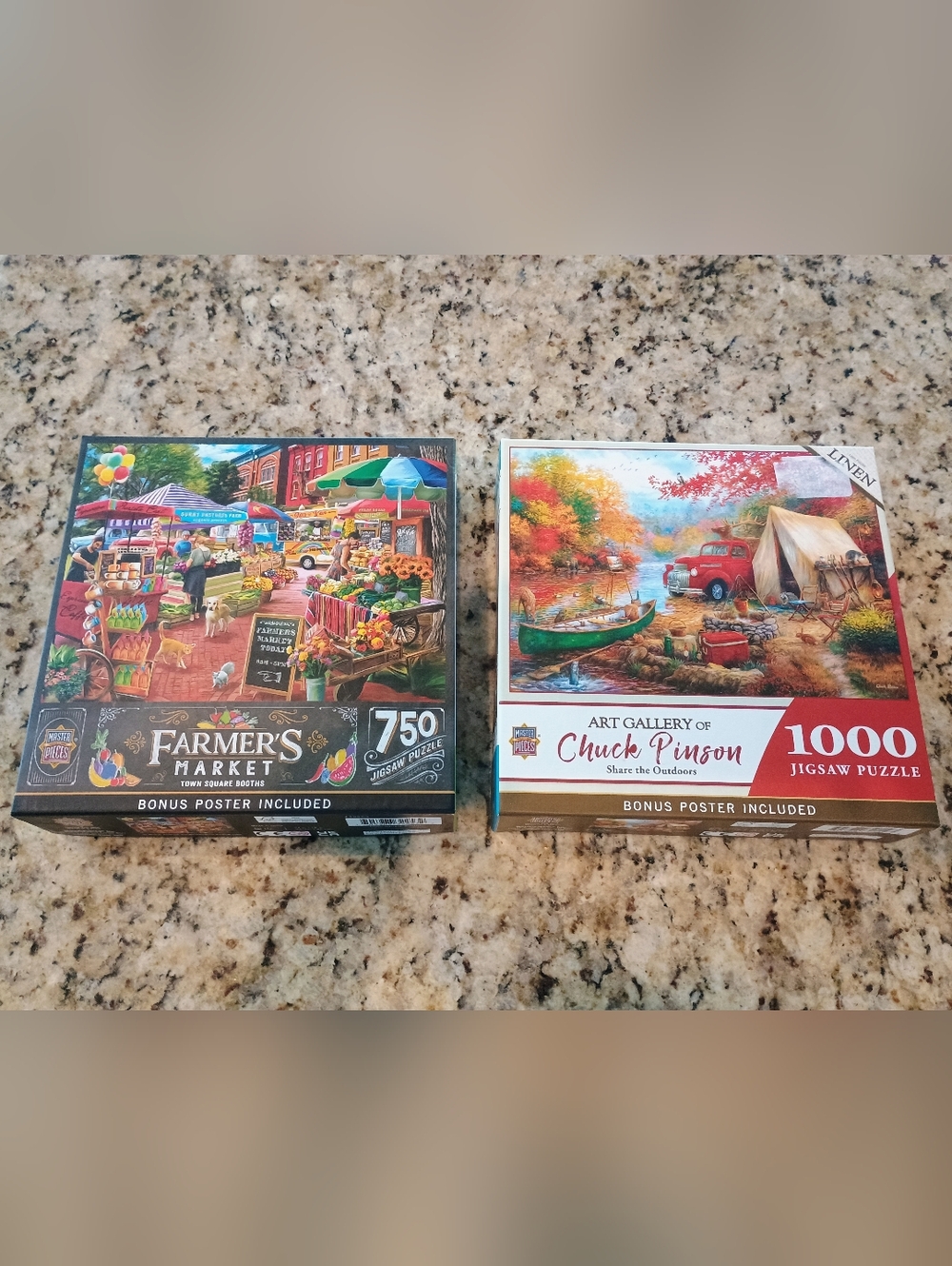 1000-Piece Autumn Lake and 750 Piece Farmers Market Puzzle Bundle